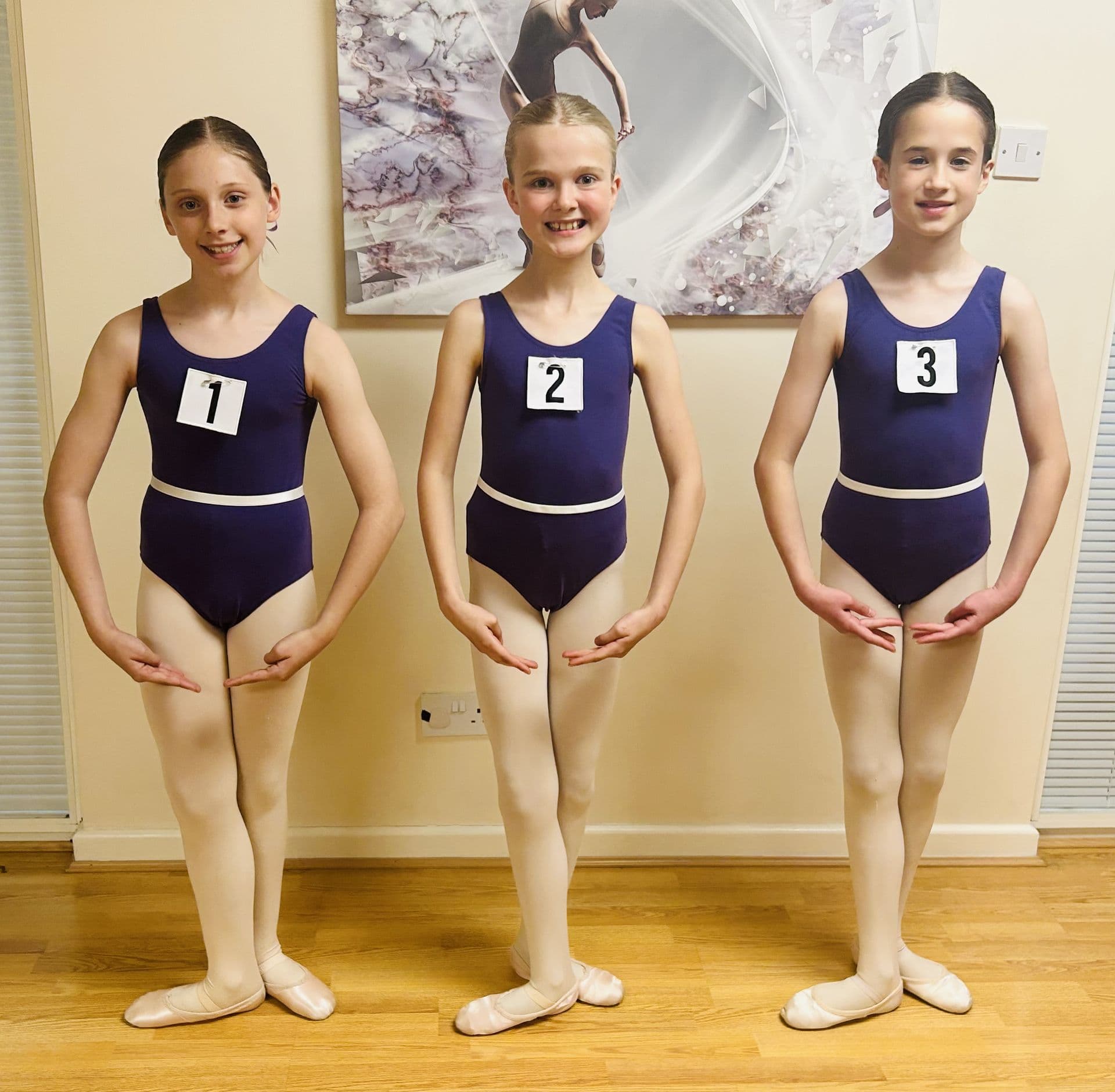 Ballet exam trio in navy leotards